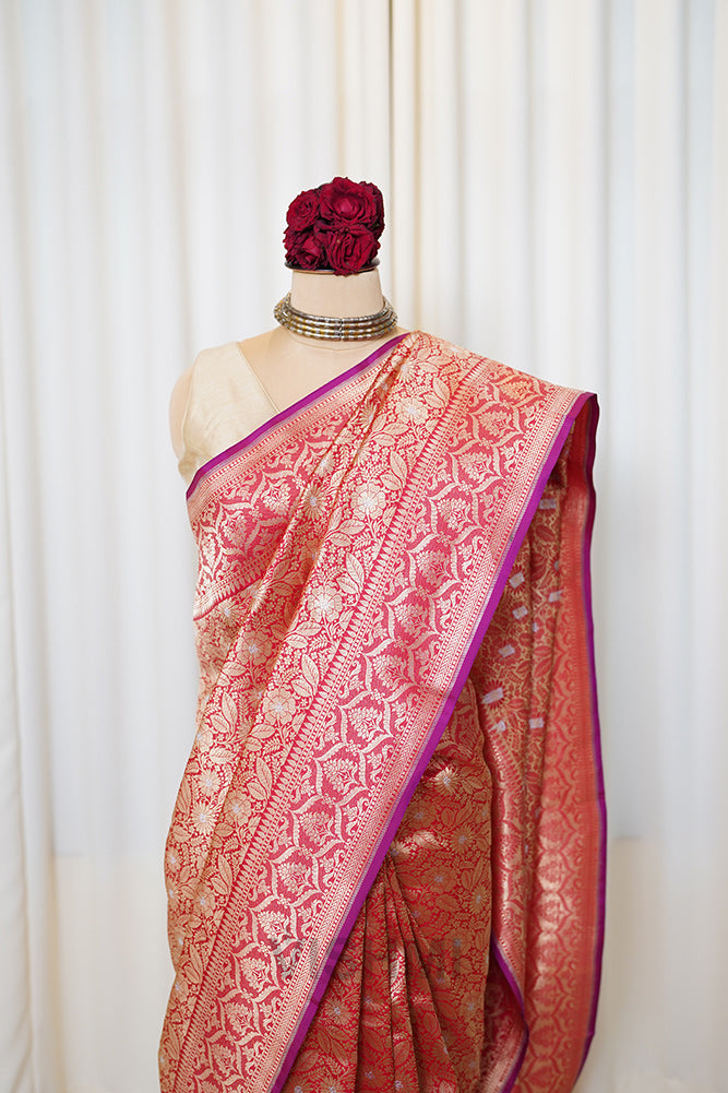 Red Pure Silk Kadwa Gold Zari Brocade Banarasi Saree