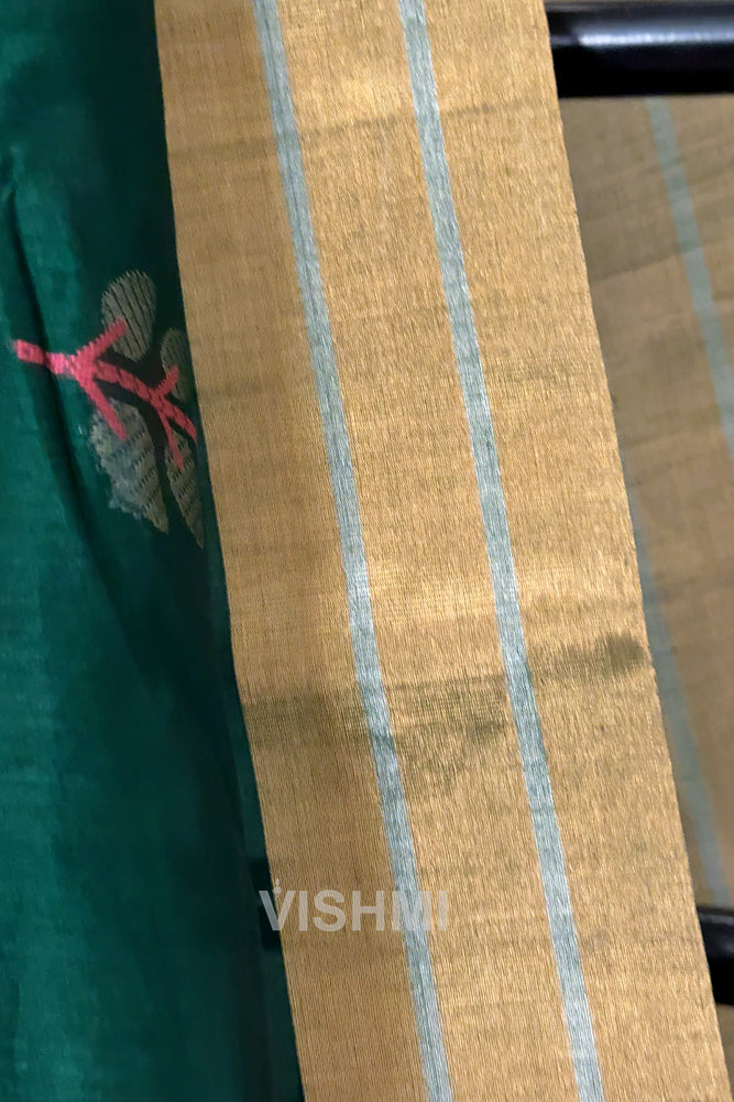 Bottle Green Handloom Chanderi Silk Cotton Saree