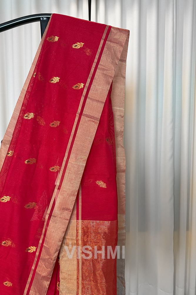 Red Handloom Chanderi Silk Cotton Saree