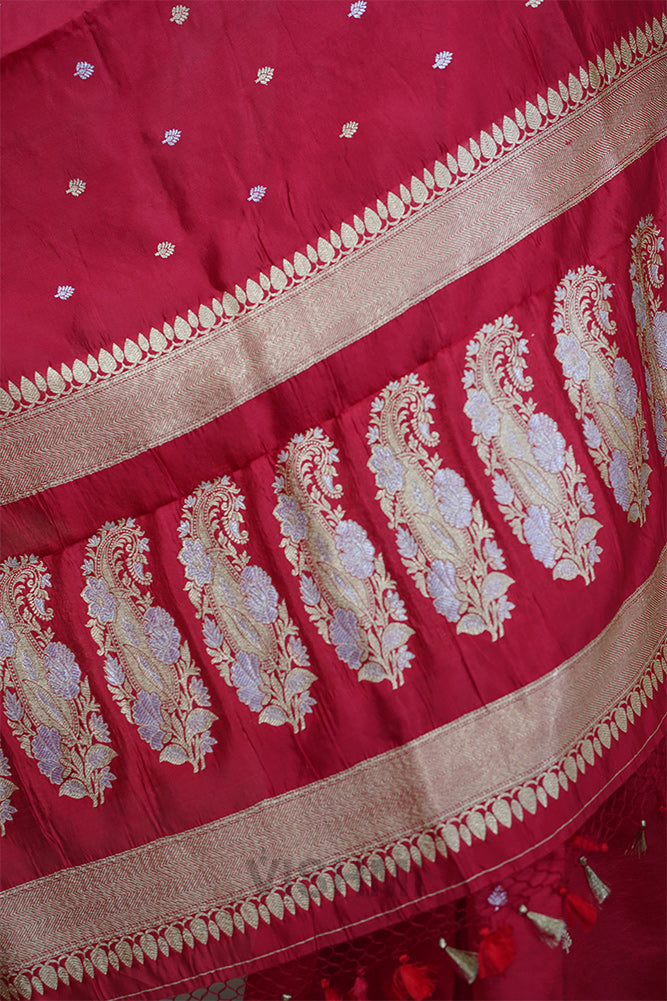 Red Pure Silk Kadwa Butti Banarasi Saree