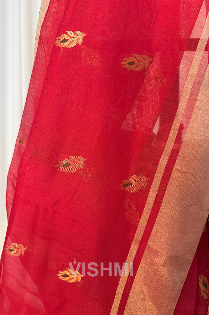 Red Handloom Chanderi Silk Cotton Saree