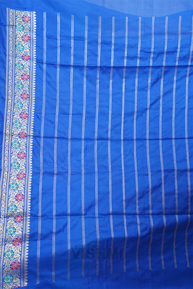Royal Blue Pure Silk Kadwa Silver Zari Brocade Meenakari Banarasi Saree