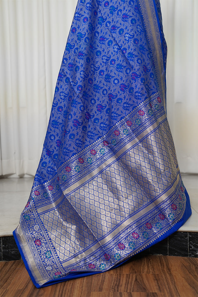 Royal Blue Pure Silk Kadwa Silver Zari Brocade Meenakari Banarasi Saree