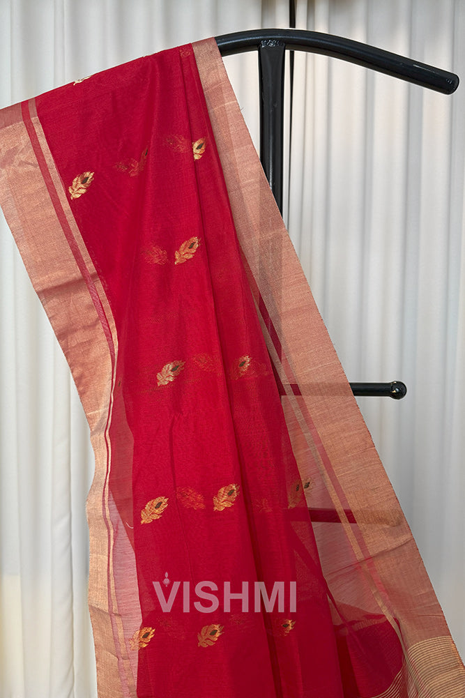 Red Handloom Chanderi Silk Cotton Saree