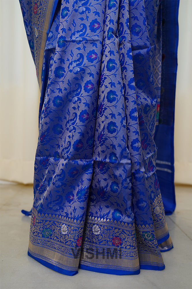 Royal Blue Pure Silk Kadwa Silver Zari Brocade Meenakari Banarasi Saree