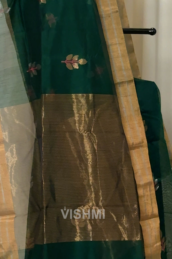 Bottle Green Handloom Chanderi Silk Cotton Saree