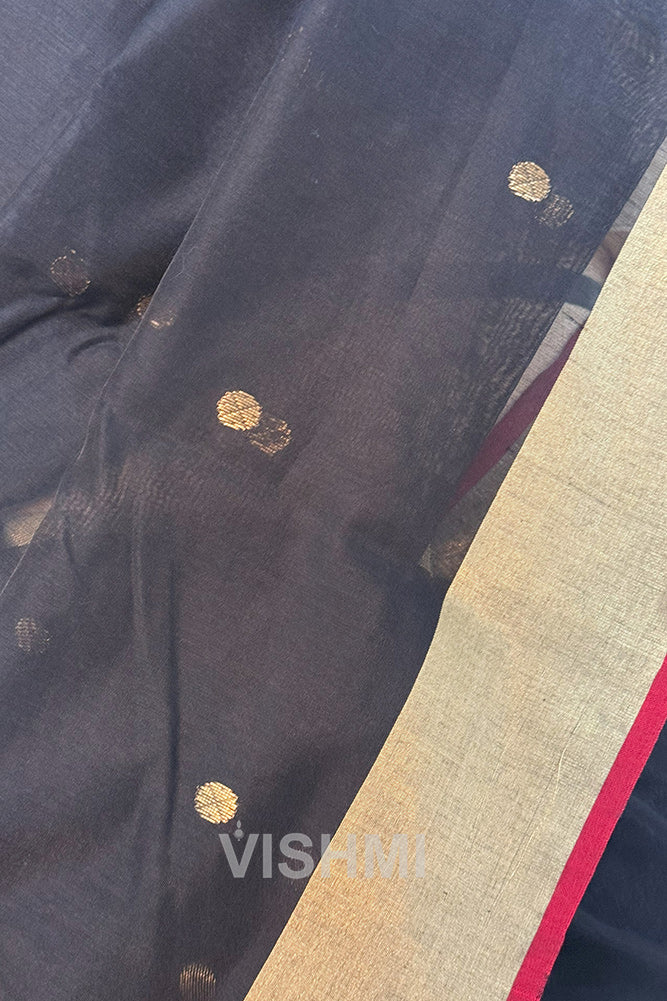 Black Handloom Chanderi Silk Cotton Saree