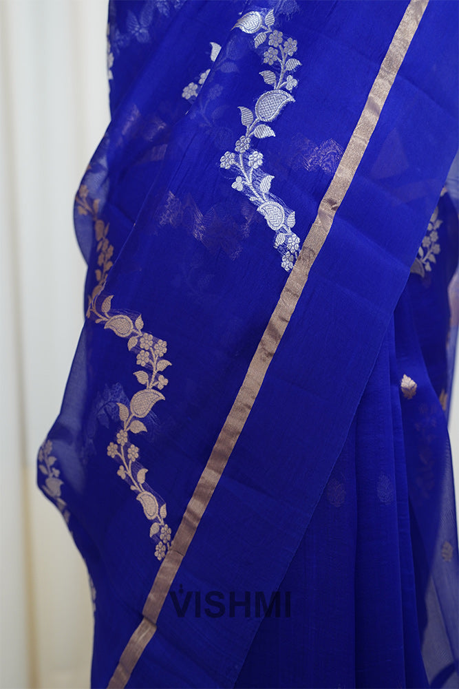 Royal Blue Kora Pure Silk Kadwa Banarasi Saree