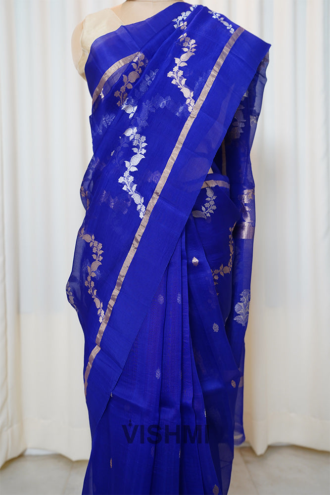 Royal Blue Kora Pure Silk Kadwa Banarasi Saree
