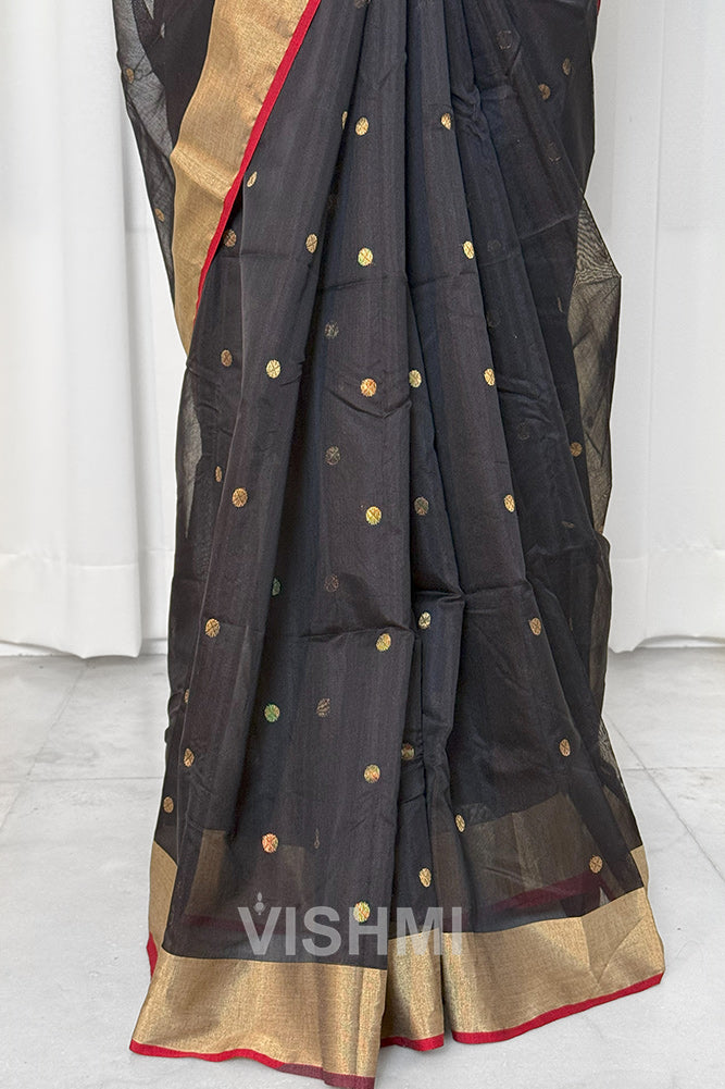 Black Handloom Chanderi Silk Cotton Saree
