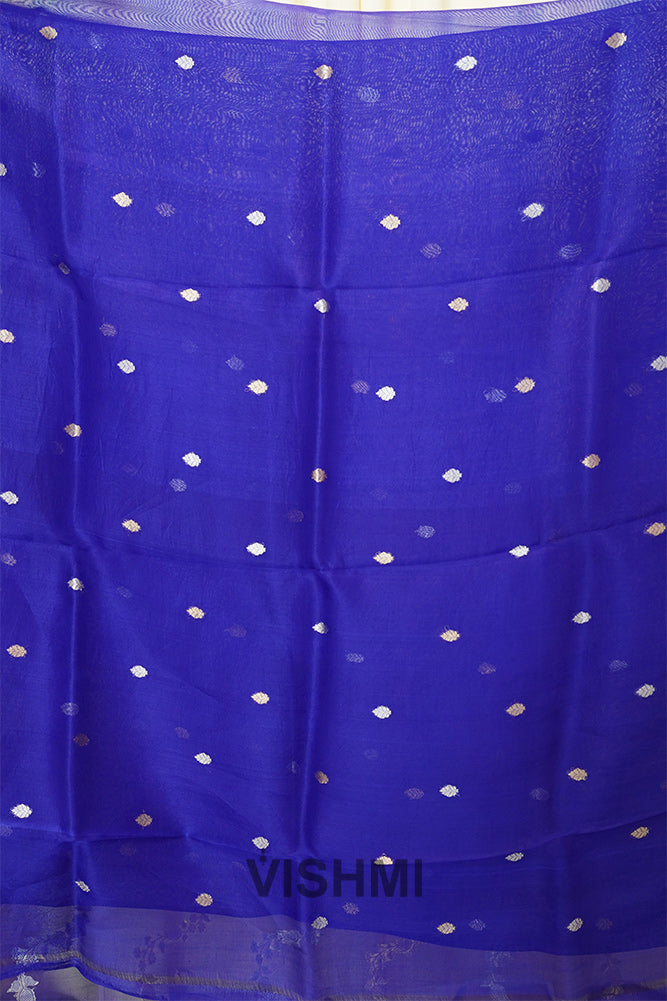 Royal Blue Kora Pure Silk Kadwa Banarasi Saree