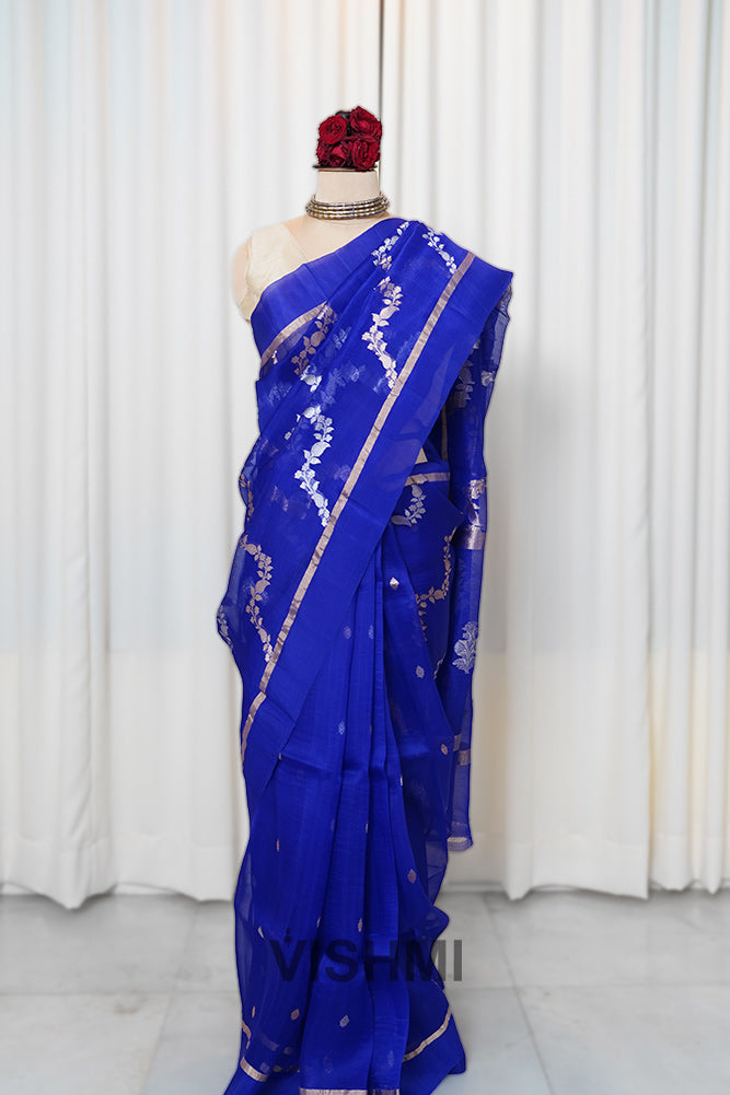 Royal Blue Kora Pure Silk Kadwa Banarasi Saree