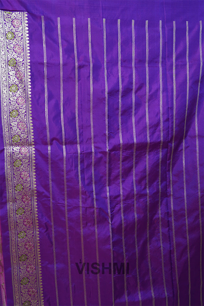Royal Purple Pure Silk Kadwa Gold Zari Brocade Meenakari Banarasi Saree