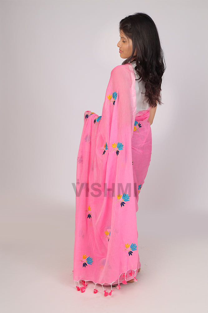 Baby pink lotus Mul Saree