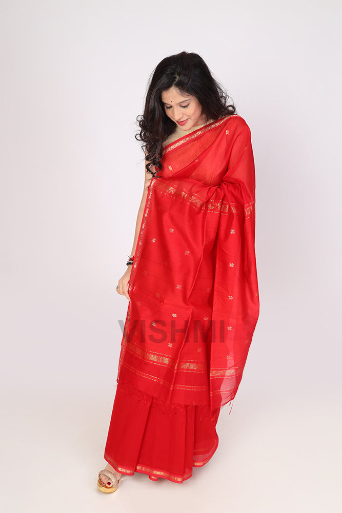 Red Star Handloom Maheshwari Butti Saree