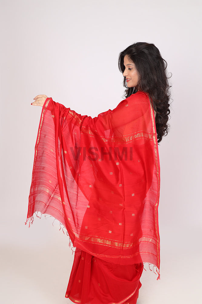 Red Star Handloom Maheshwari Butti Saree