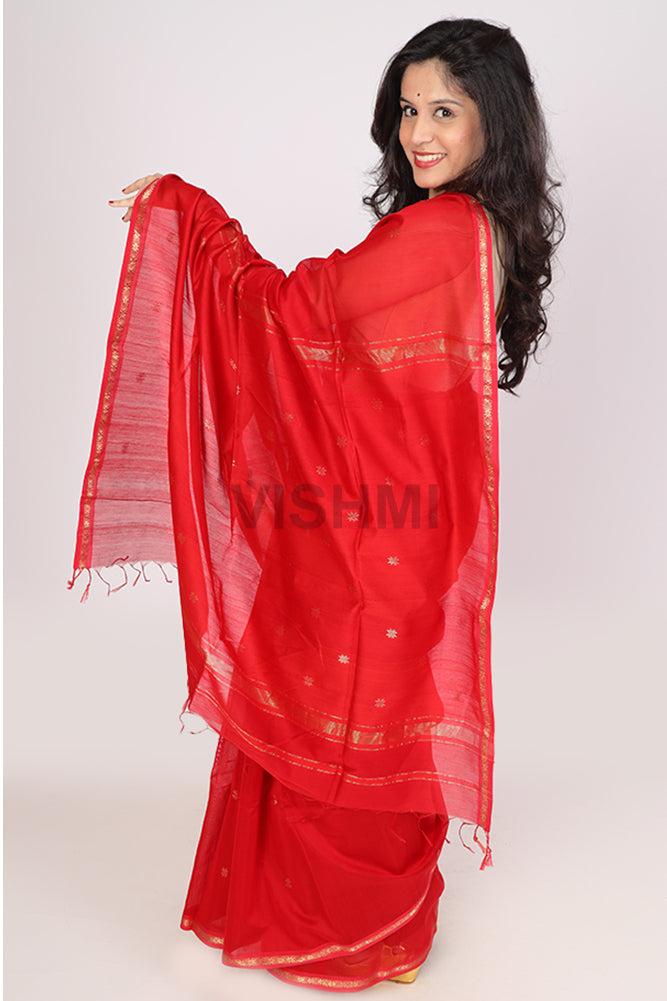 Red Star Handloom Maheshwari Butti Saree