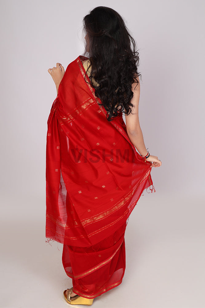 Red Star Handloom Maheshwari Butti Saree