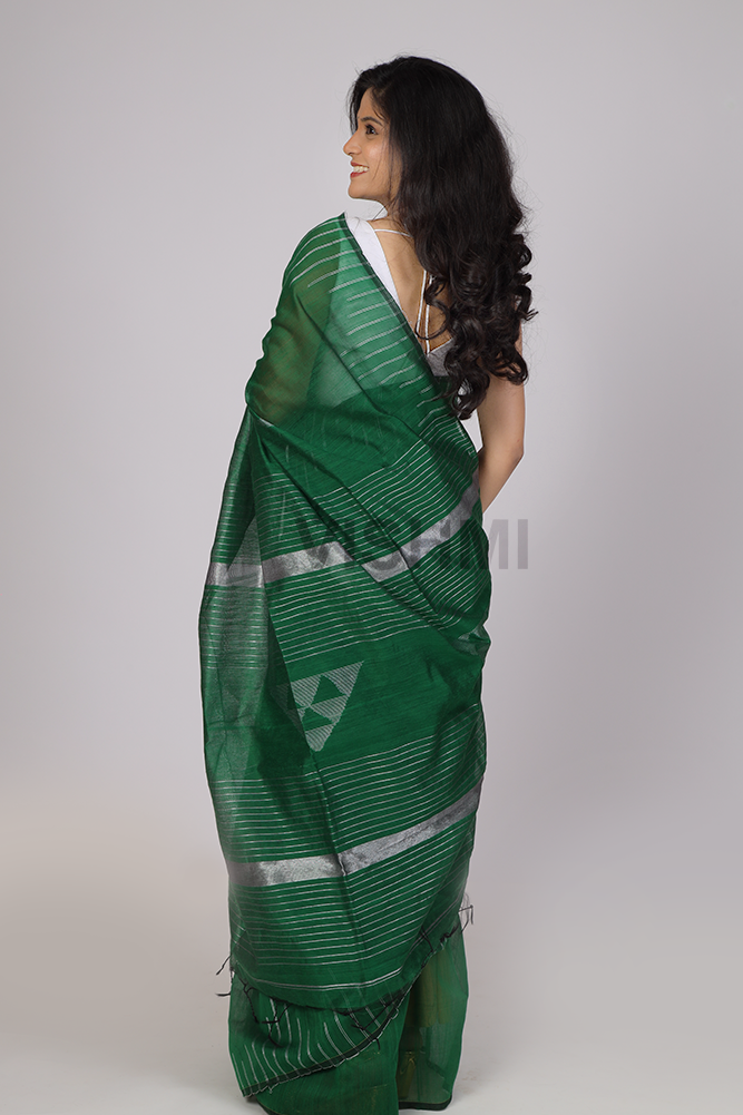 Green Silver Border Saree