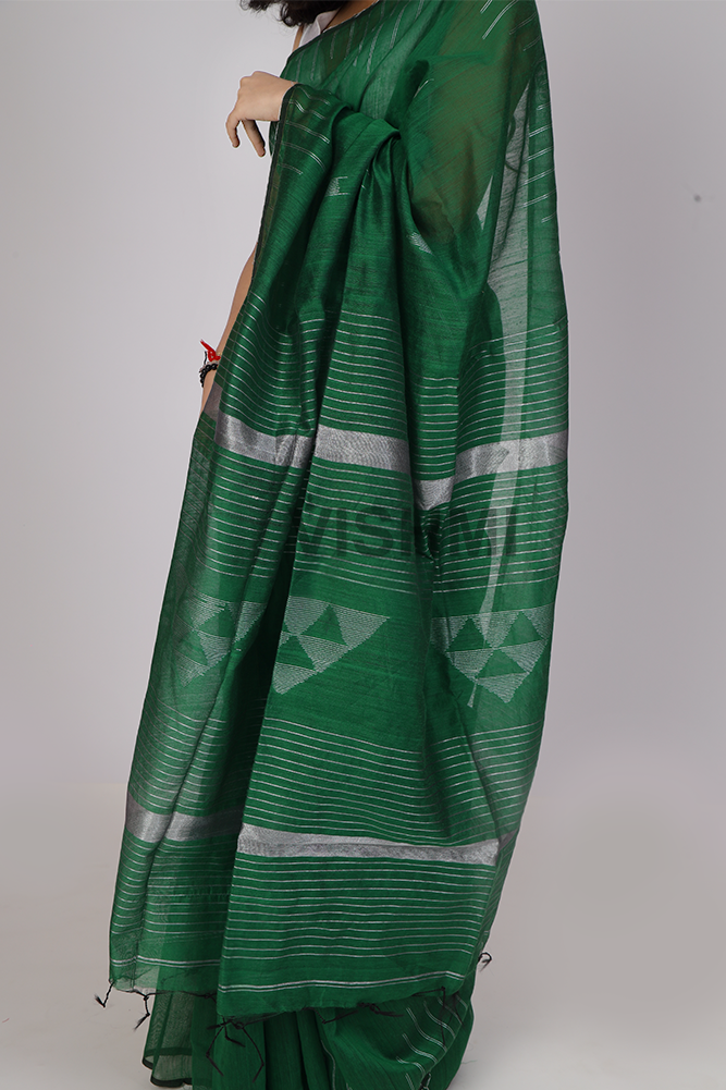 Green Silver Border Saree