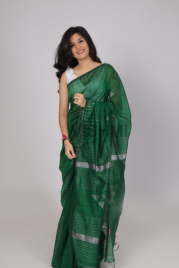 Green Silver Border Saree