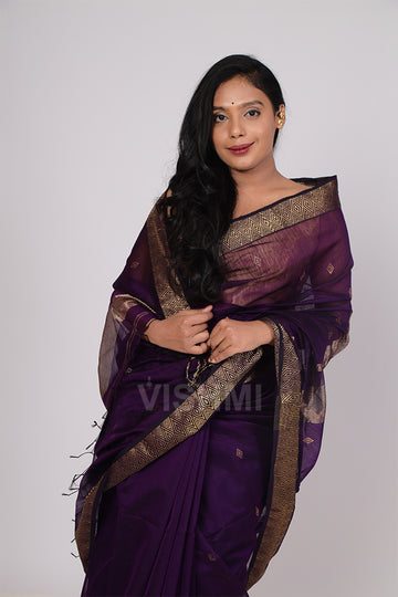 Purple  Handloom Maheshwari Butti Saree