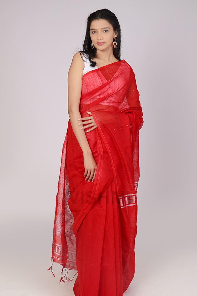 Red Jamdani Pallu Saree