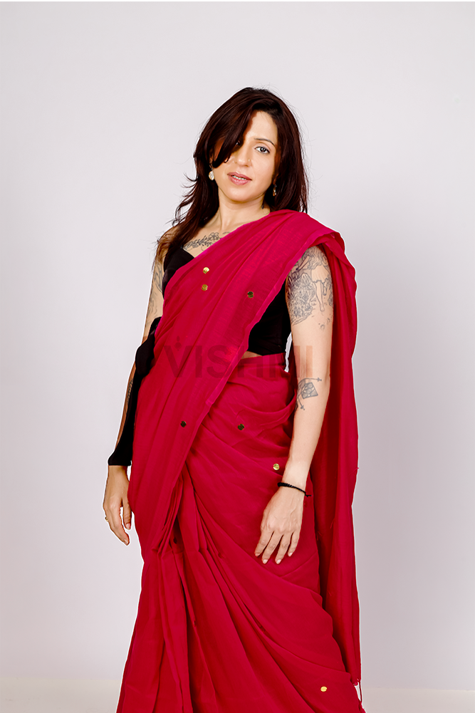 Hot Pink Cotton bindi Saree