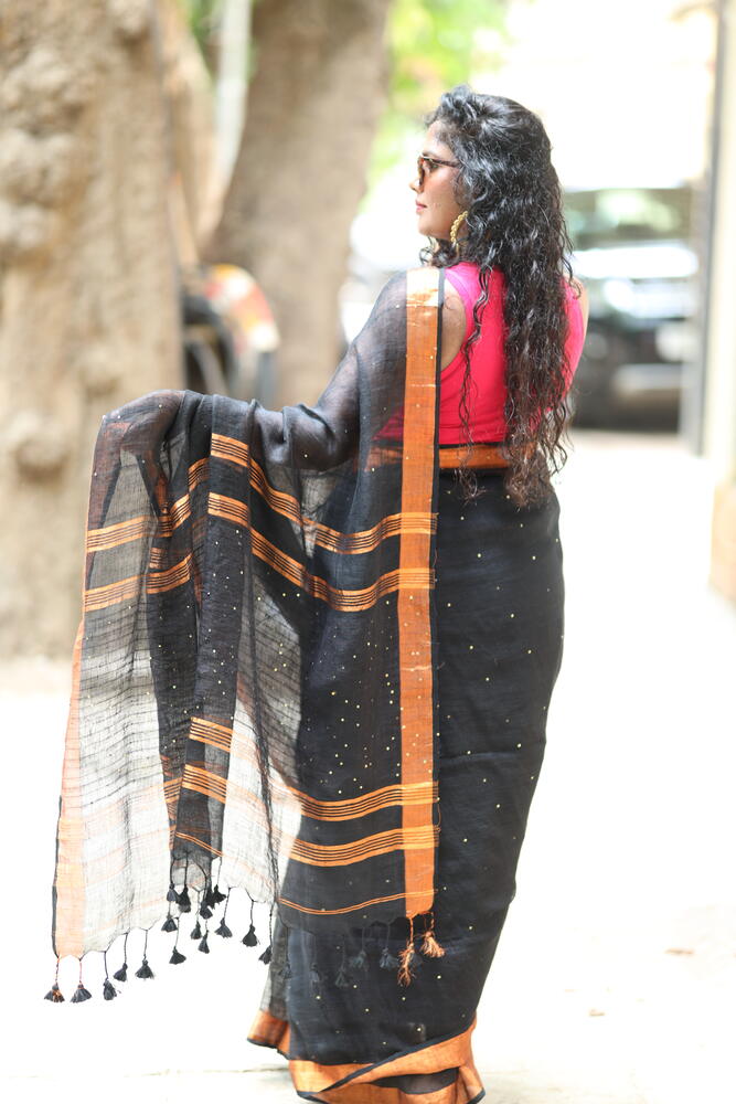 Black Sequence Handloom Linen