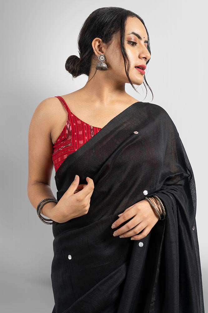 Black with Silver Bindi Cotton Handloom