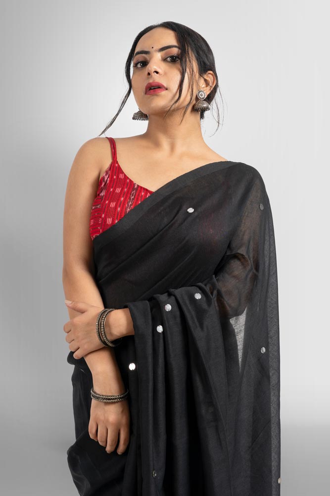 Black with Silver Bindi Cotton Handloom