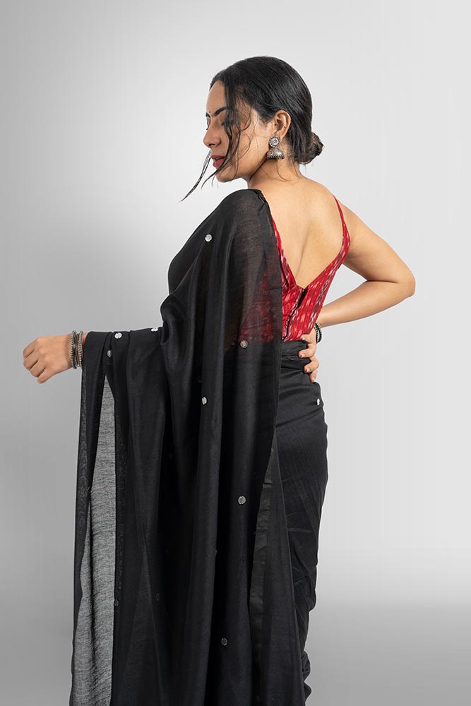 Black with Silver Bindi Cotton Handloom