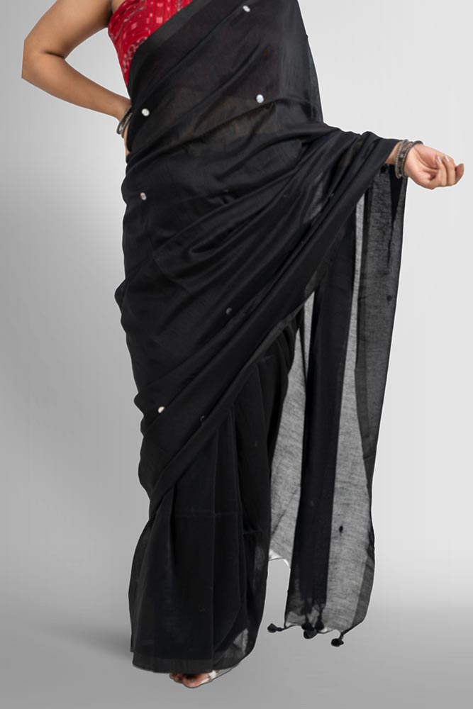 Black with Silver Bindi Cotton Handloom