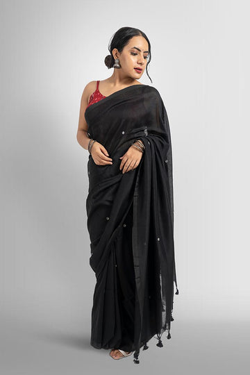 Black with Silver Bindi Cotton Handloom