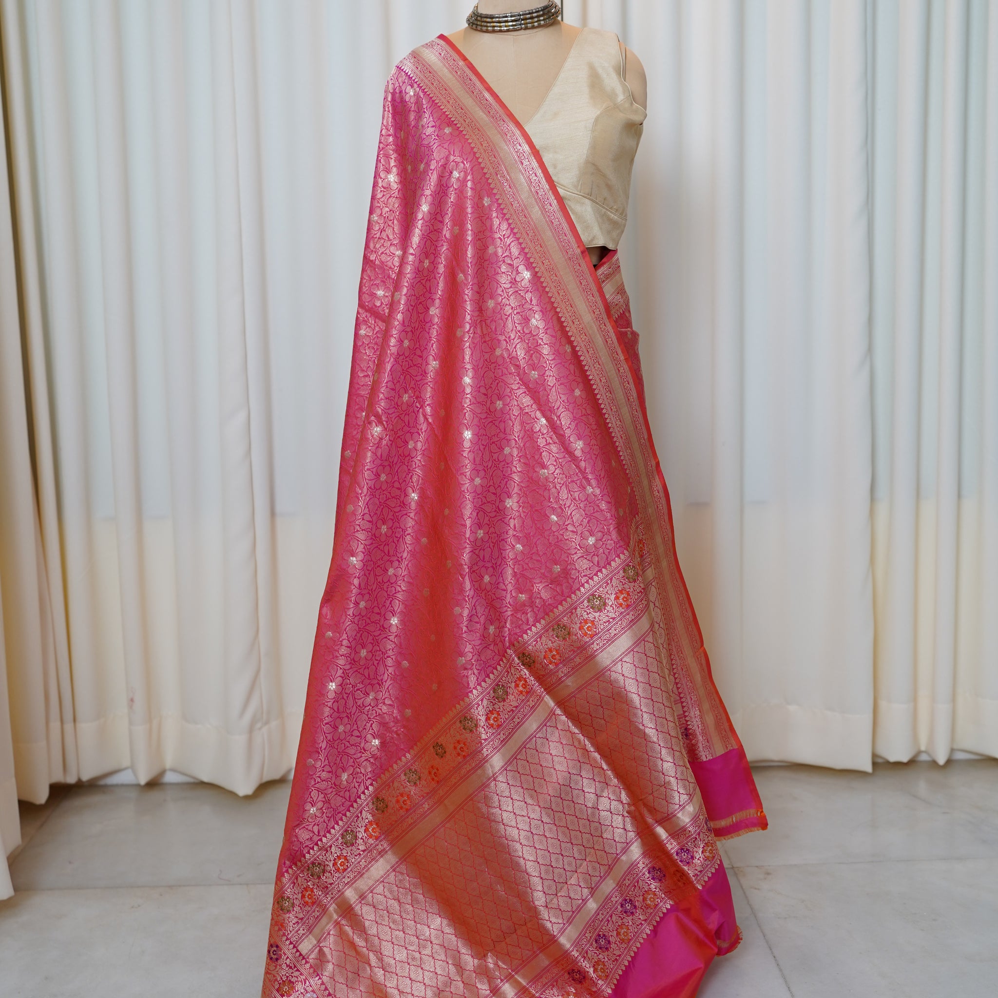 Blush Pink Pure Silk Kadwa Gold Zari Brocade Banarasi Saree