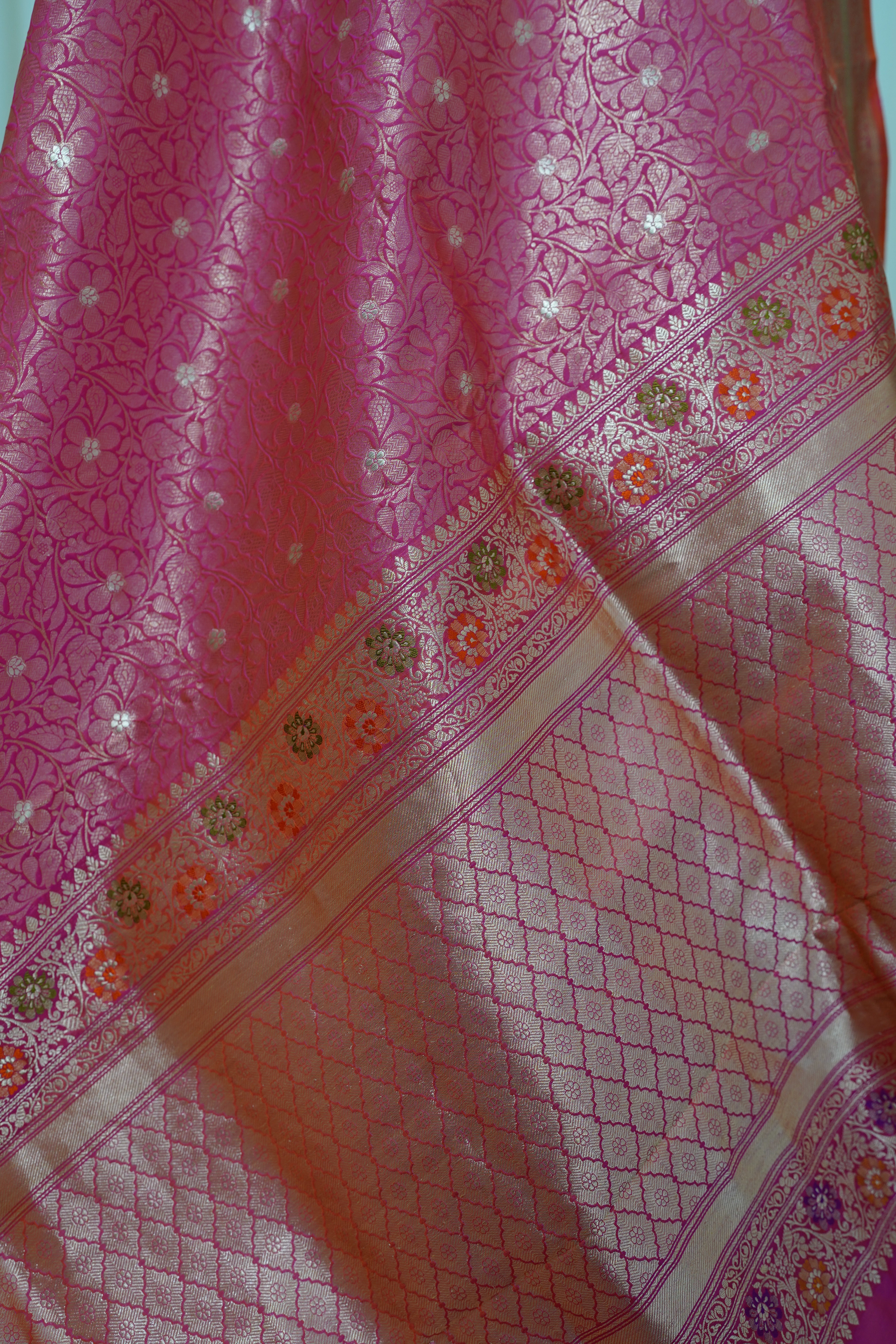 Blush Pink Pure Silk Kadwa Gold Zari Brocade Banarasi Saree