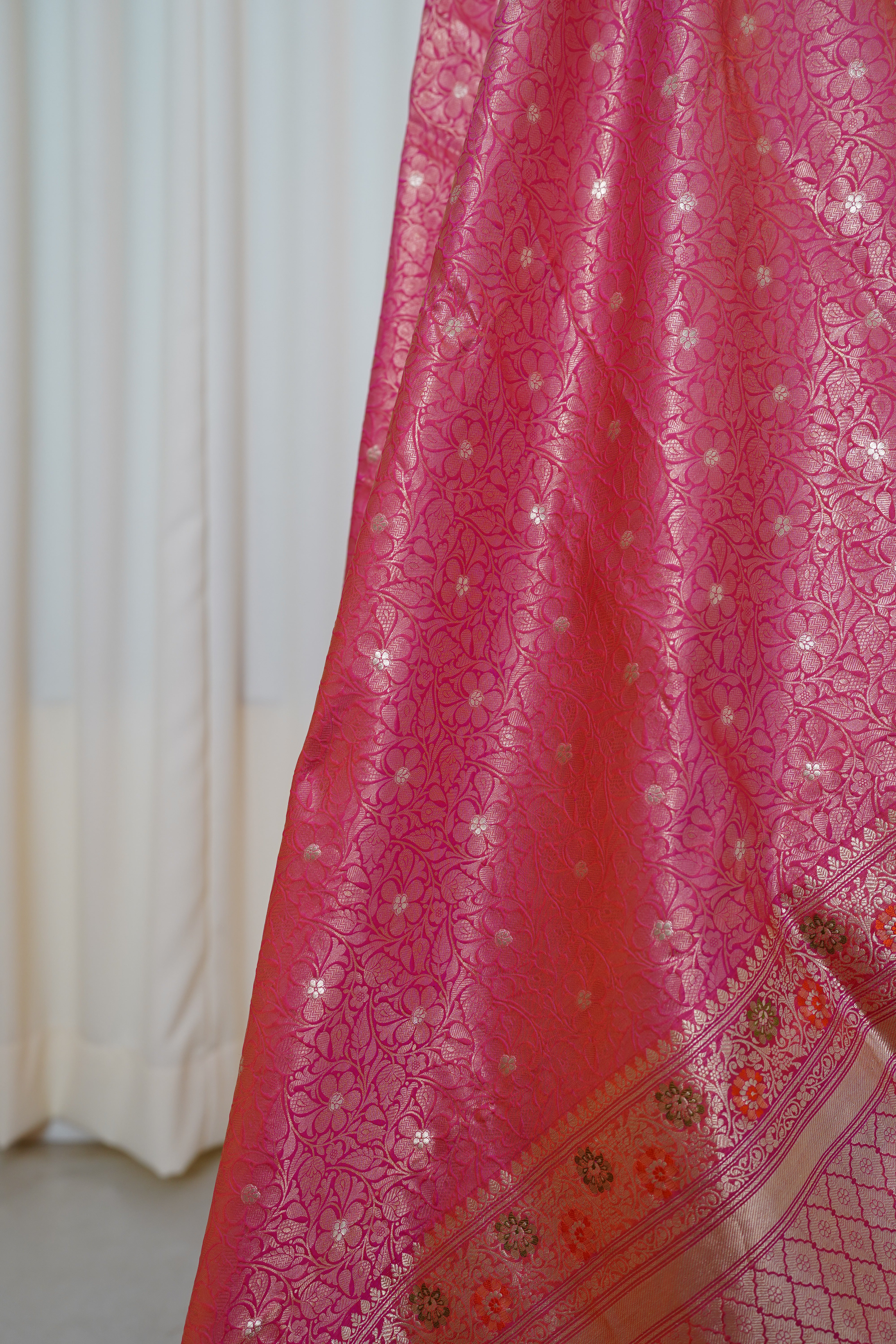 Blush Pink Pure Silk Kadwa Gold Zari Brocade Banarasi Saree