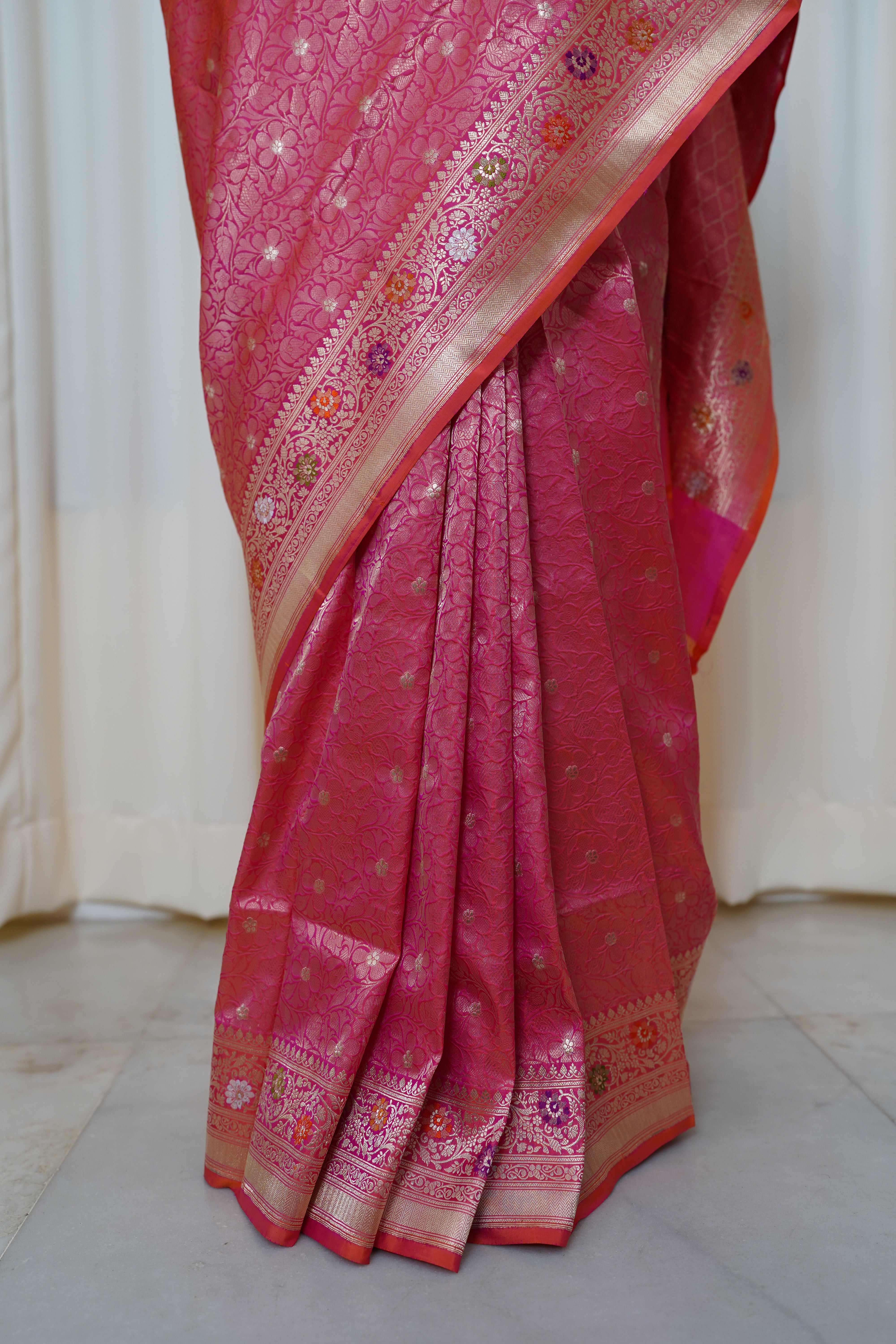 Blush Pink Pure Silk Kadwa Gold Zari Brocade Banarasi Saree