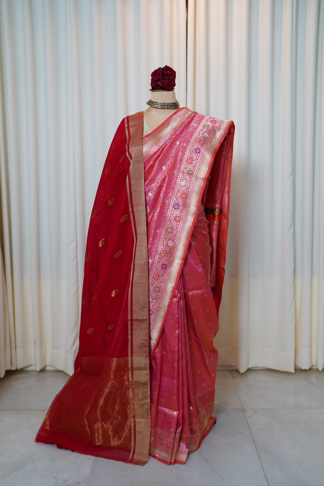 Blush Pink Pure Silk Kadwa Gold Zari Brocade Banarasi Saree
