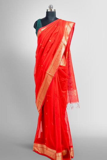 Bold Red Maheswari Zari Butti Pallu Handloom