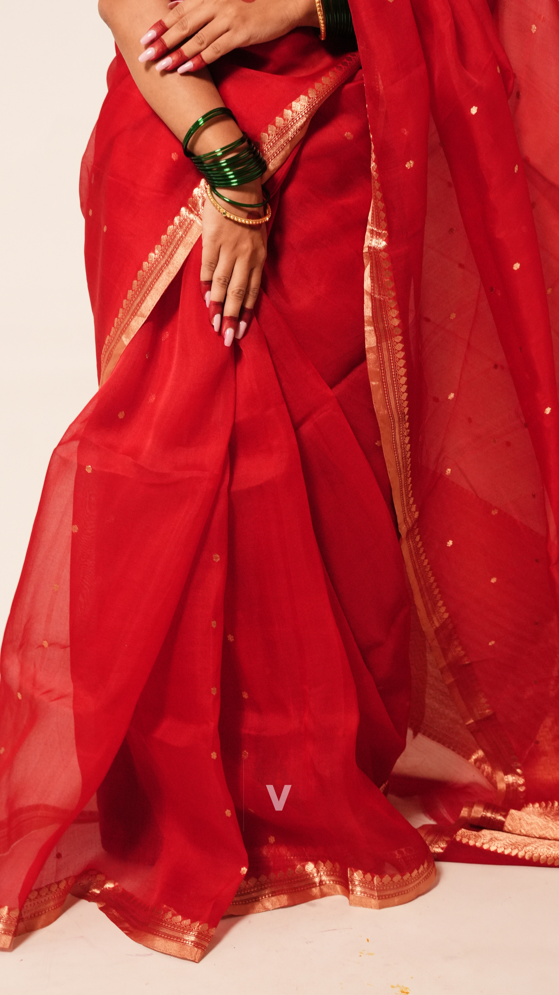 Bold Red Kora Silk Small Border Handloom Banarasi Saree