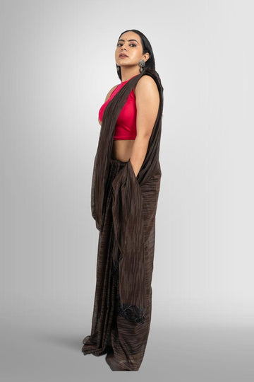 Brown Ikkat Handloom Saree with Tassels