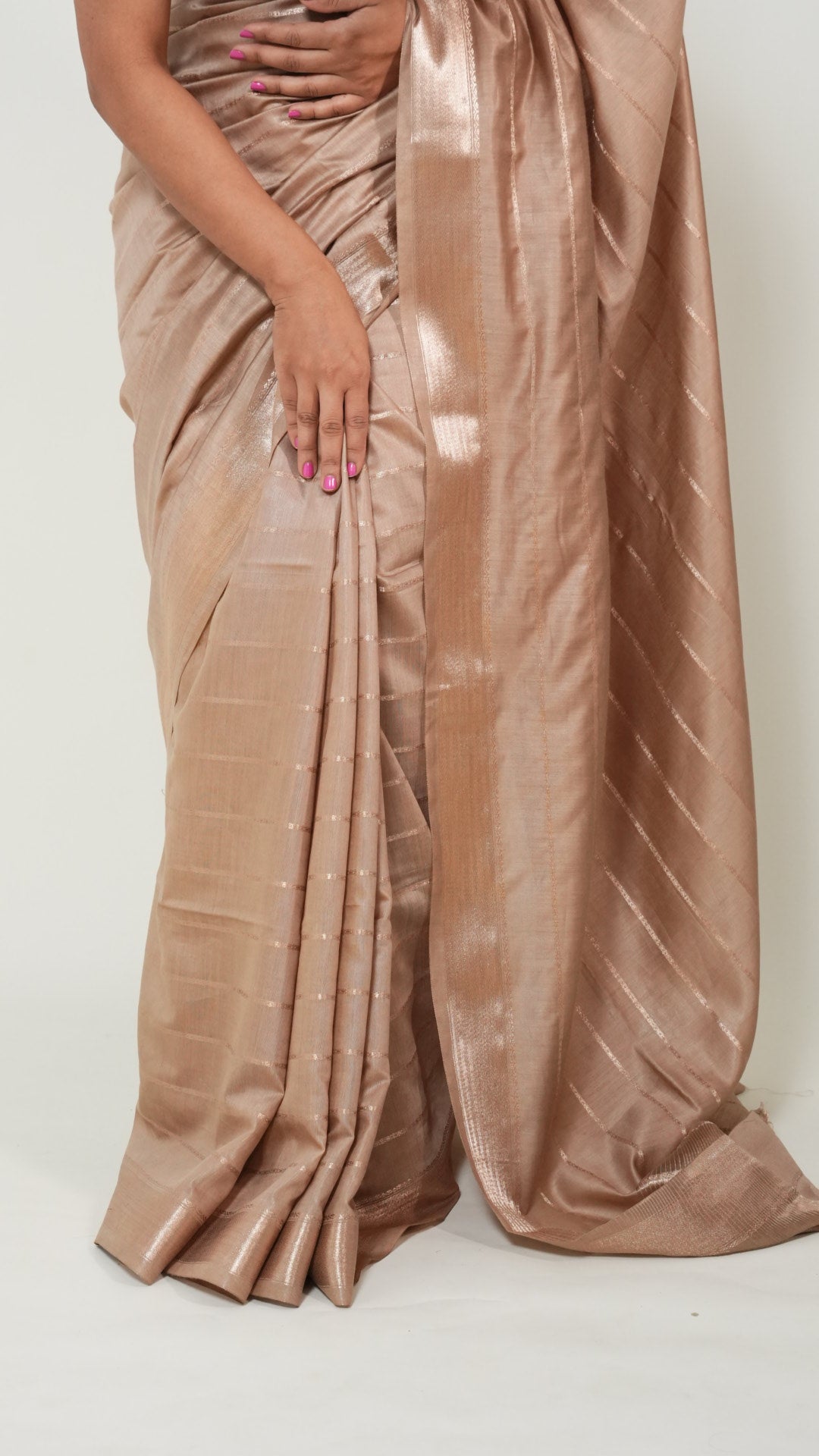 Champagne Gold Natural Art Silk Stripes Saree