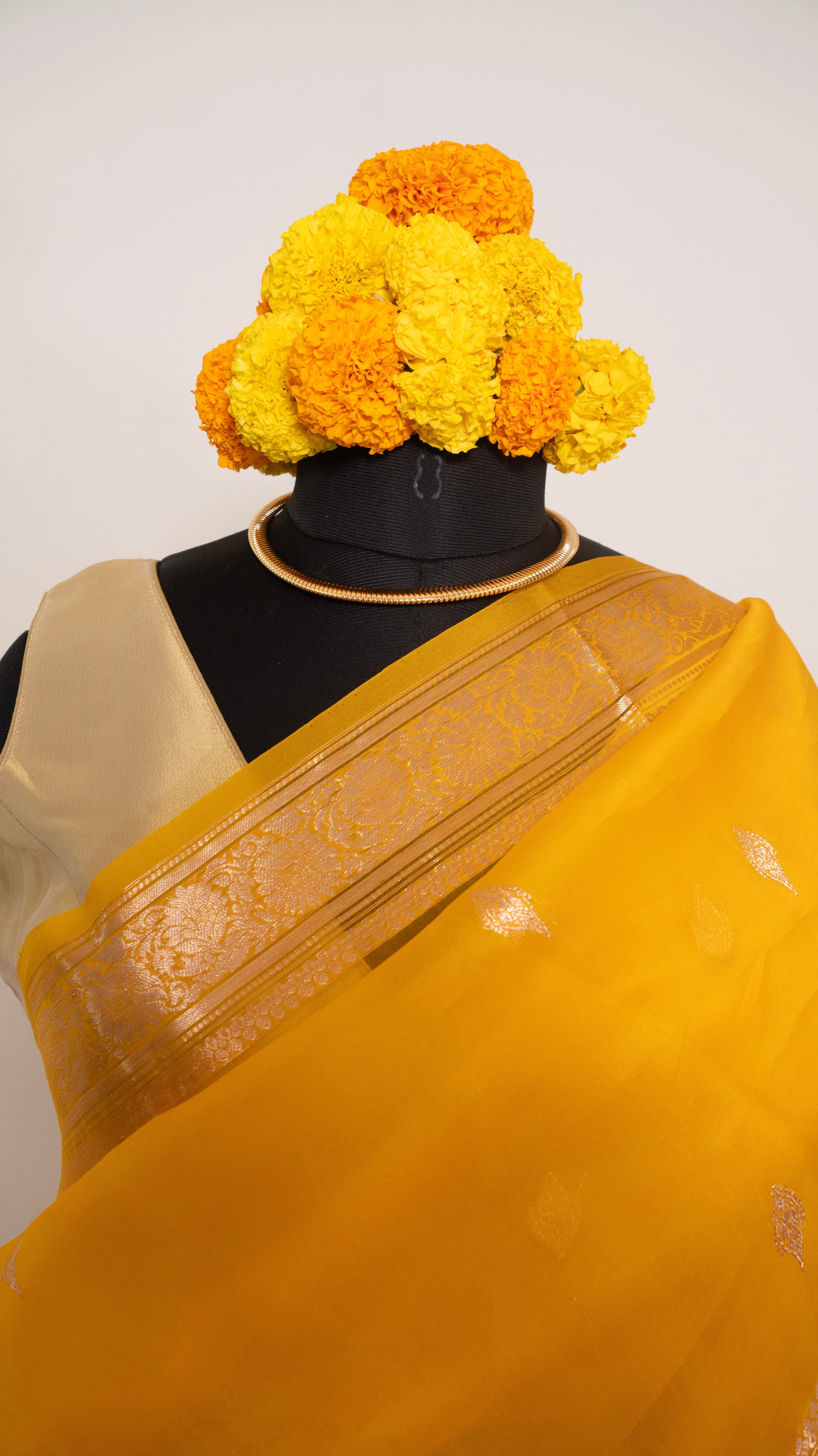 Mustard Yellow Kora Silk Kadwa Sona Roopa Banarasi Saree