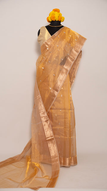 Gold Kora Silk Handloom Banarasi Saree