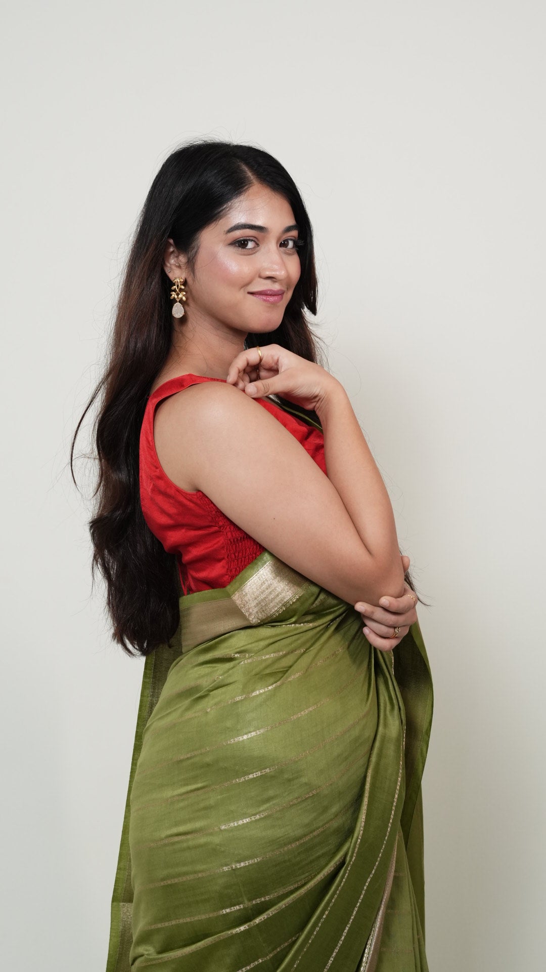 Olive Green Natural Art Silk Stripes Saree