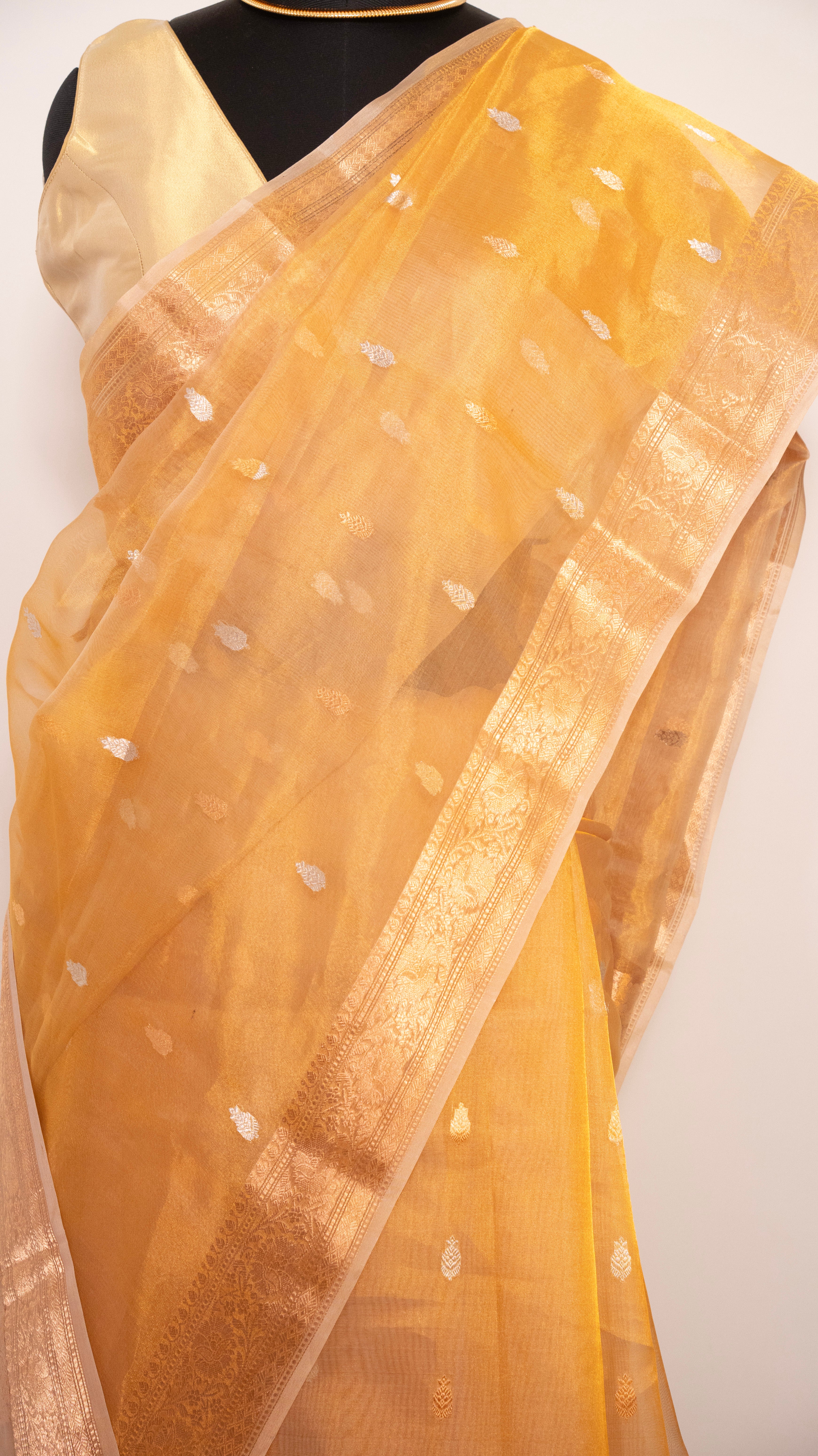 Gold Kora Silk Handloom Banarasi Saree
