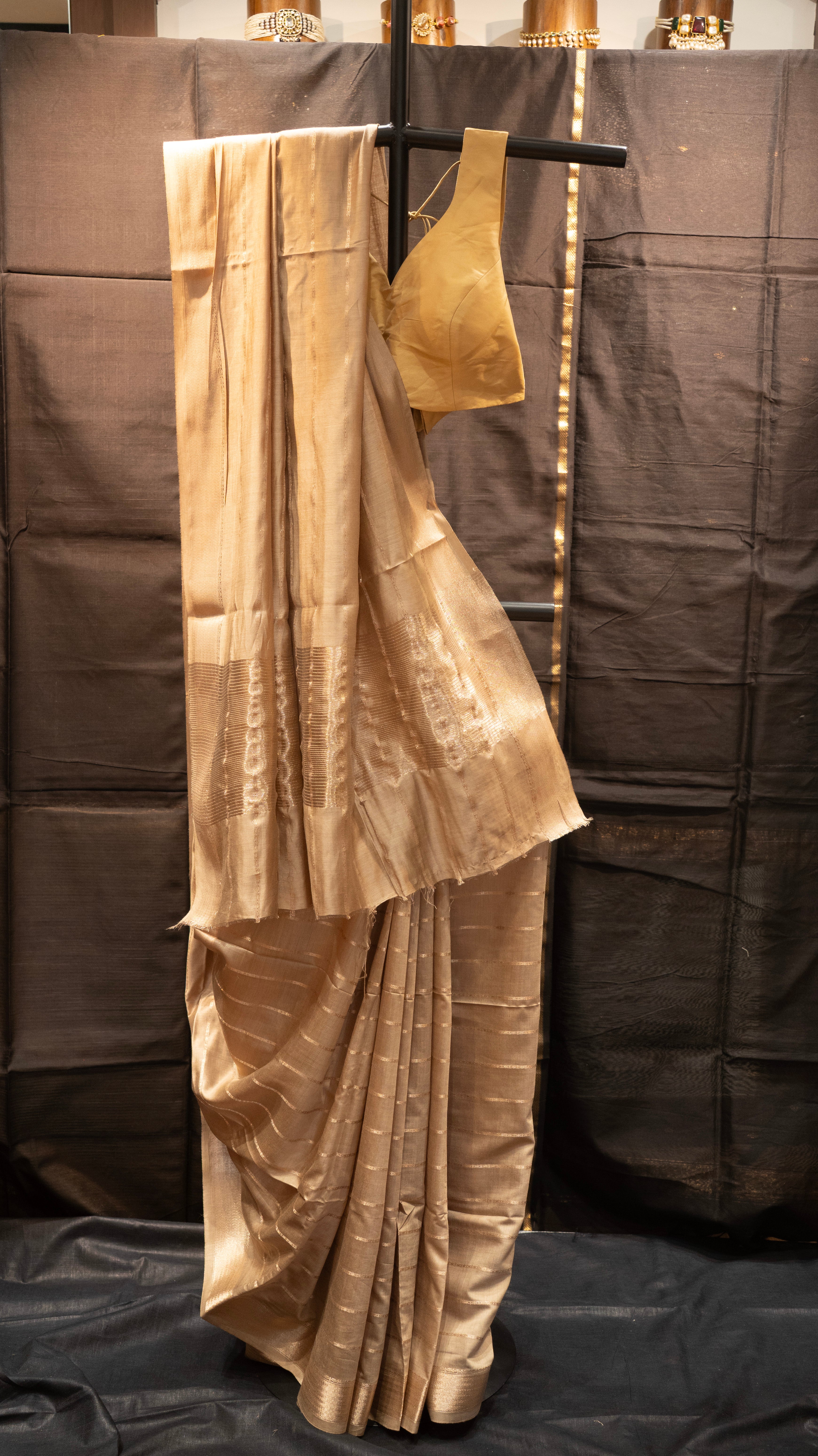 Beige Natural Art Silk Butti Saree