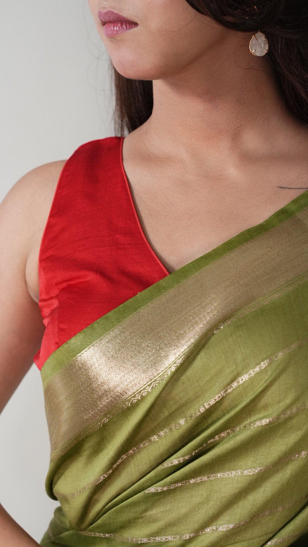 Olive Green Natural Art Silk Stripes Saree