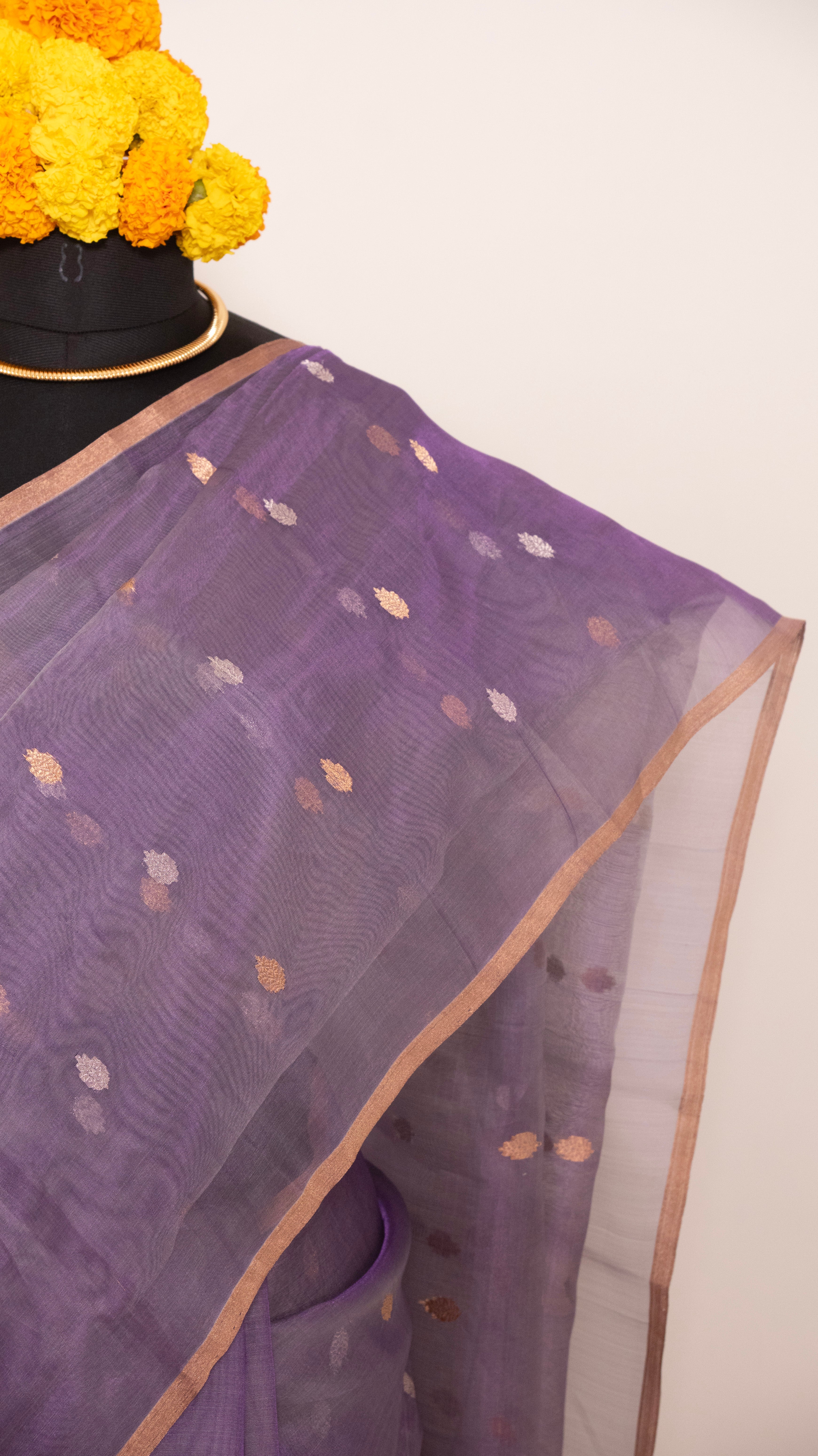 Purple Kora Silk Handloom Banarasi Saree